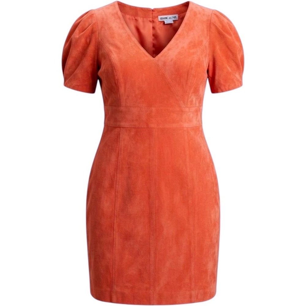 Jessica London Womens Orange Suede Leather V-Neck Sheath Dress Size 14 NWT